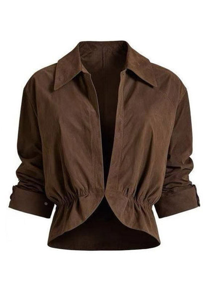 Vintage Coffee Peter Pan Collar Wrinkled Coats Fall