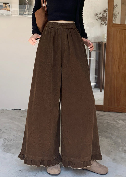 Vintage Coffee Pockets High Waist Solid Corduroy Pants