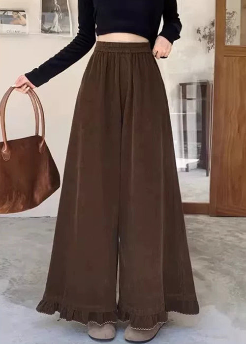 Vintage Coffee Pockets High Waist Solid Corduroy Pants
