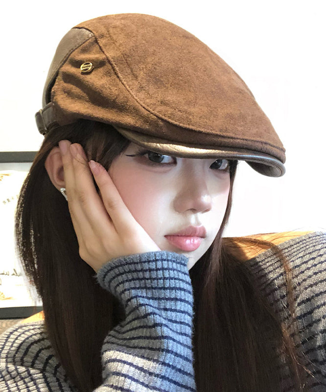 Vintage Coffee Suede Versatile Breton Hat