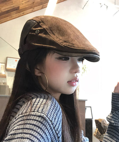 Vintage Coffee Suede Versatile Breton Hat