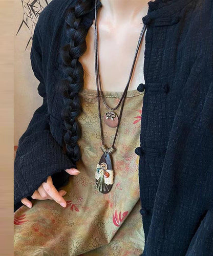 Vintage Coffee Weaving Water Drop Sweater Pendant Necklace