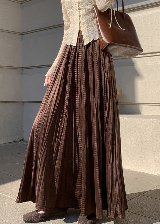 Vintage Coffee Wrinkled Elastic Waist Silk Velvet Skirt Winter