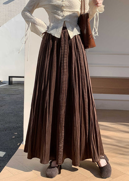 Vintage Coffee Wrinkled Elastic Waist Silk Velvet Skirt Winter