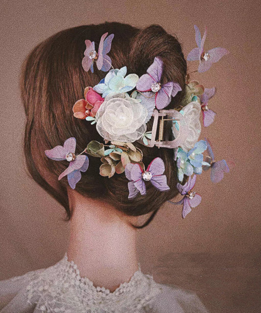 Vintage Colorblock Acrylic Alloy Zircon Butterfly Floral Hairpin