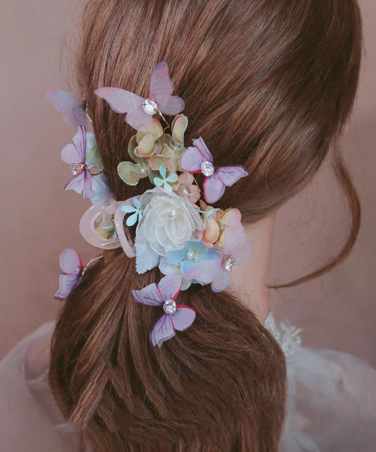 Vintage Colorblock Acrylic Alloy Zircon Butterfly Floral Hairpin