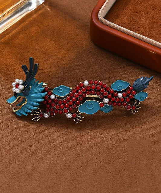 Vintage Colorblock Alloy Cloisonne Pearl Chinese Loong Hairpin