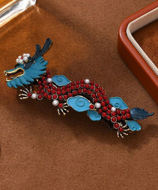 Vintage Colorblock Alloy Cloisonne Pearl Chinese Loong Hairpin