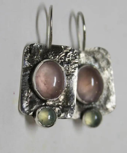 Vintage Colorblock Alloy Gem Stone Geometry Drop Earrings