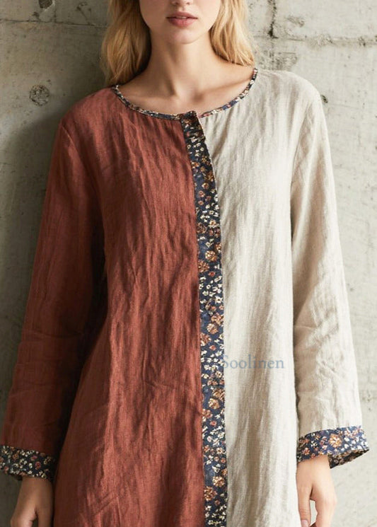 Vintage Colorblock Asymmetrical Patchwork Cotton Maxi Dresses Spring