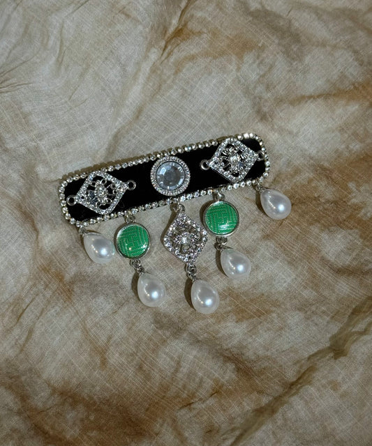 Vintage Colorblock Sterling Silver Zircon Pearl Tassel Hairpin