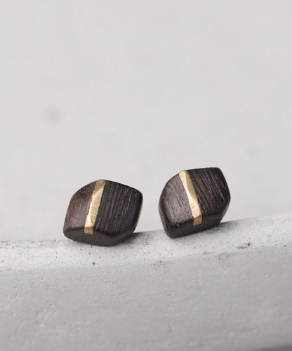 Vintage Creative Copper Inlaid Wood Irregular Stud Earrings