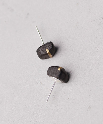 Vintage Creative Copper Inlaid Wood Irregular Stud Earrings