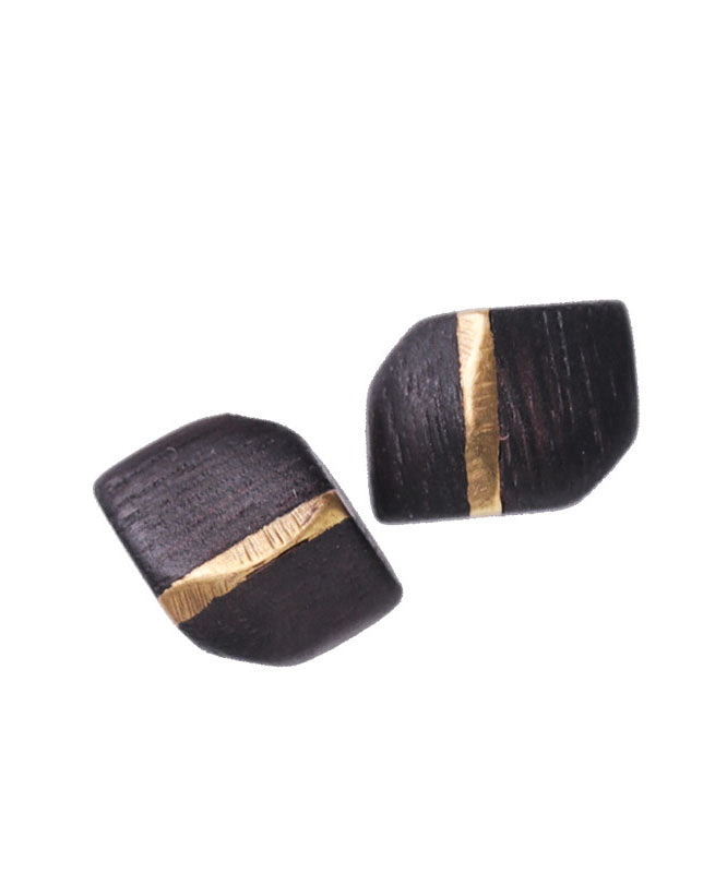 Vintage Creative Copper Inlaid Wood Irregular Stud Earrings