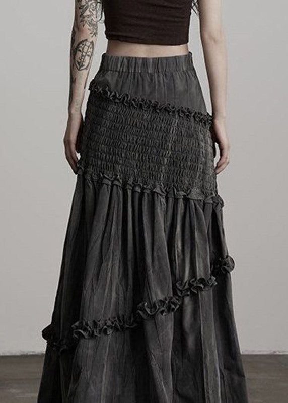 Vintage Dark Grey Ruffled Patchwork A Line Skirts