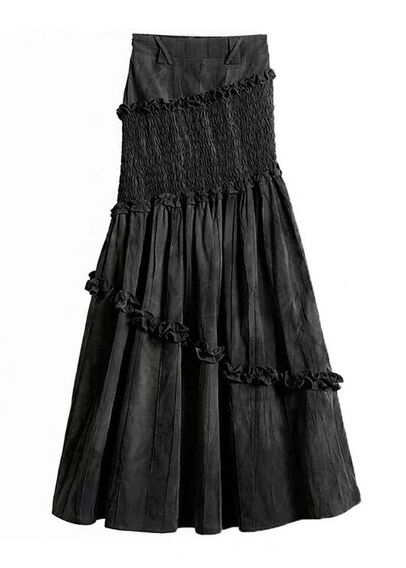 Vintage Dark Grey Ruffled Patchwork A Line Skirts