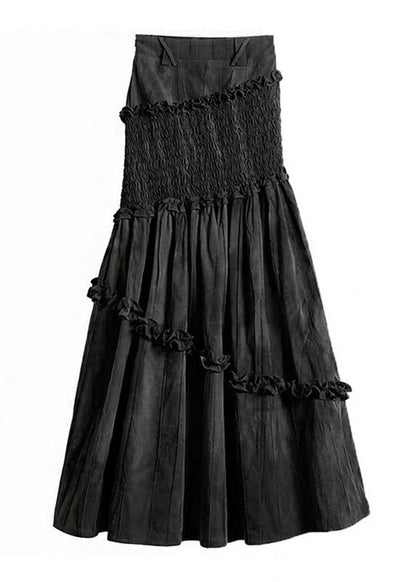 Vintage Dark Grey Ruffled Patchwork A Line Skirts