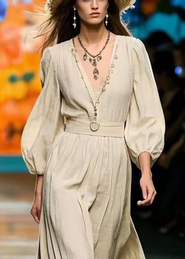 Vintage Exra Large Hem Linen Maxi Dress Bracelet Sleeve