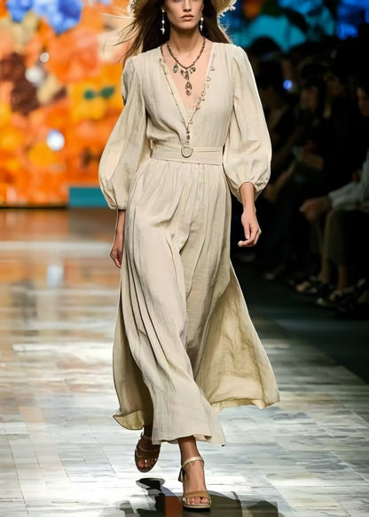 Vintage Exra Large Hem Linen Maxi Dress Bracelet Sleeve