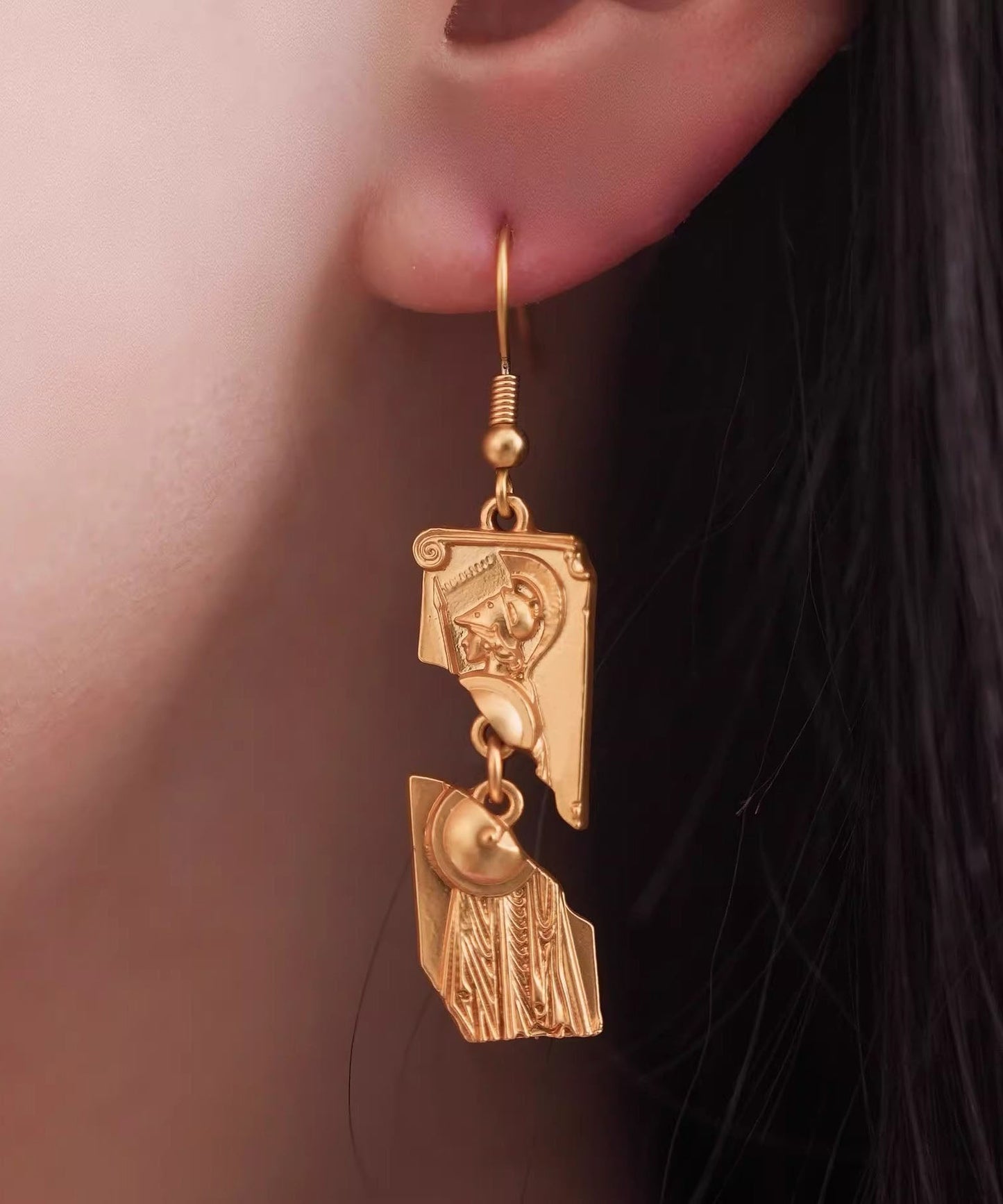 Vintage Gold Alloy Asymmetrical Drop Earrings