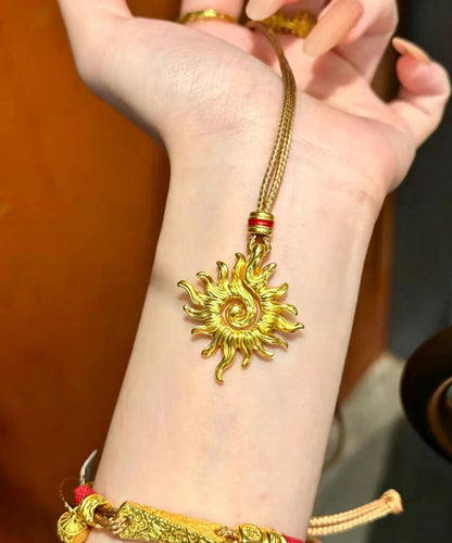 Vintage Gold Alloy Braided Sun Pendant Necklace