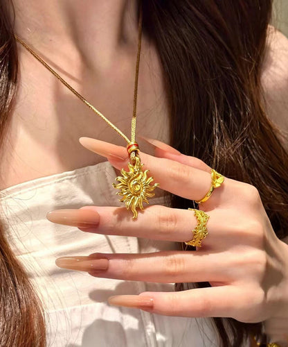 Vintage Gold Alloy Braided Sun Pendant Necklace