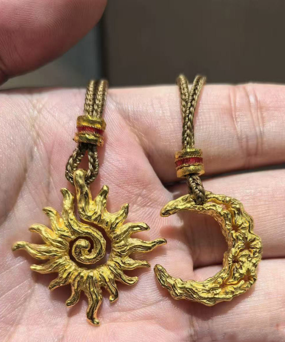 Vintage Gold Alloy Braided Sun Pendant Necklace