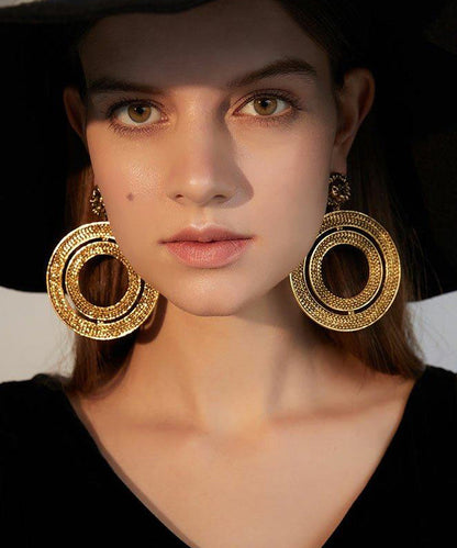 Vintage Gold Circle Exaggeration Gold Plated Drop Earrings