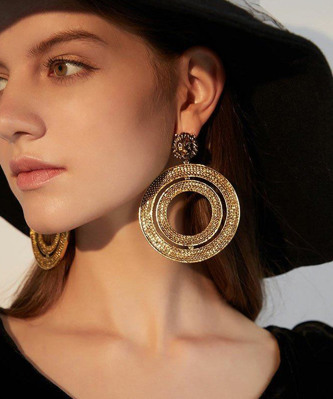 Vintage Gold Circle Exaggeration Gold Plated Drop Earrings