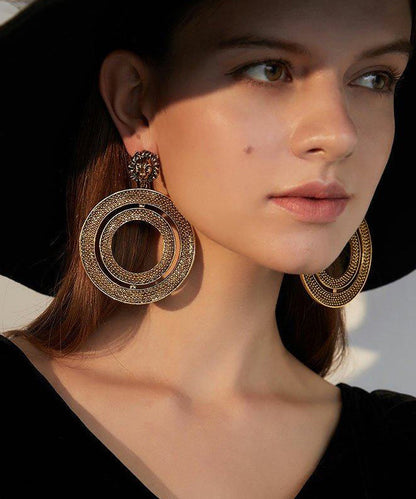 Vintage Gold Circle Exaggeration Gold Plated Drop Earrings