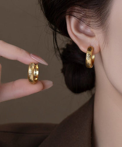 Vintage Gold Copper Overgild Print Hoop Earrings