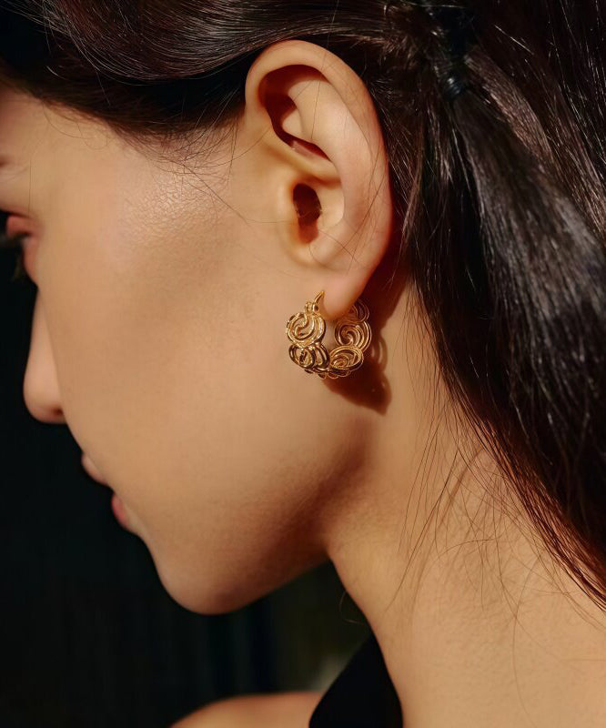 Vintage Gold Copper Overgild Spiral Hoop Earrings