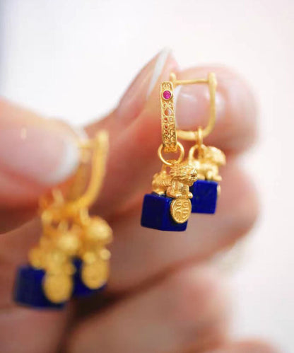 Vintage Gold Sterling Silver Overgild A Mythical Wild Animal Drop Earrings