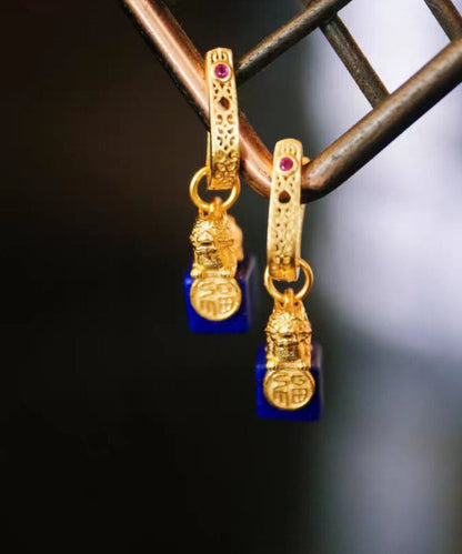 Vintage Gold Sterling Silver Overgild A Mythical Wild Animal Drop Earrings