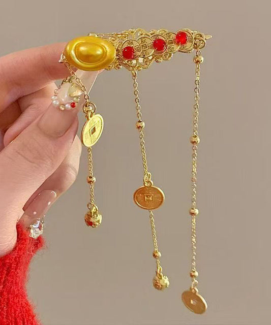 Vintage Gold Sterling Silver Overgild Copper Coin Sycee Tassel A Pair Hairpin