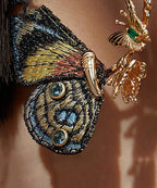 Vintage Gold Sterling Silver Overgild Crystal Embroidery Butterfly Hoop Earrings