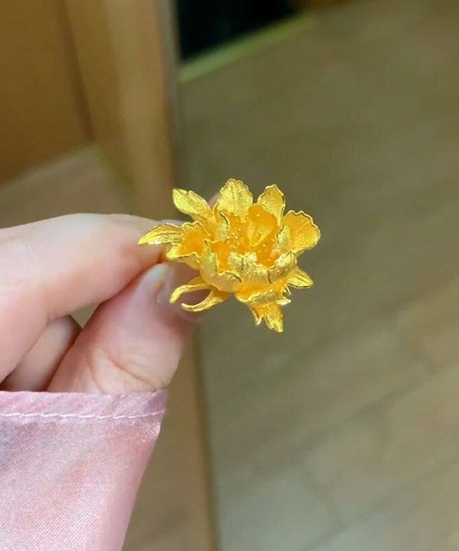 Vintage Gold Sterling Silver Overgild Peony Rings