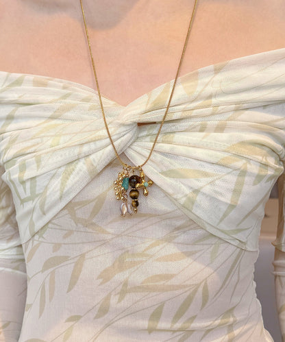 Vintage Gold Tiger's Eye Cross Gold Plated Pendant Necklace