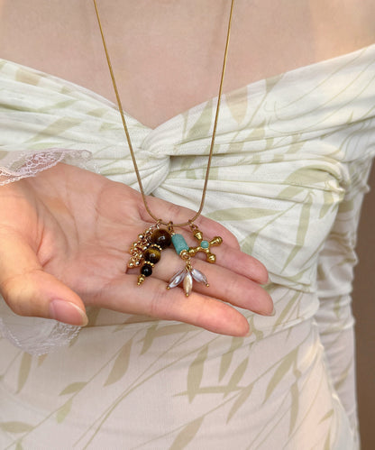 Vintage Gold Tiger's Eye Cross Gold Plated Pendant Necklace