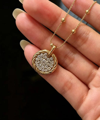 Vintage Gold Zircon Alloy Round Disc Pendant Necklace