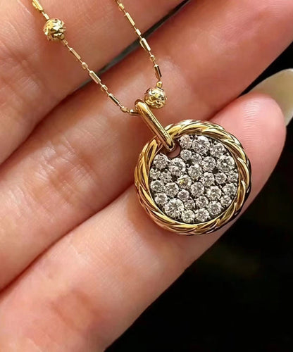 Vintage Gold Zircon Alloy Round Disc Pendant Necklace