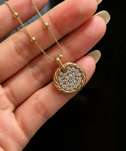 Vintage Gold Zircon Alloy Round Disc Pendant Necklace
