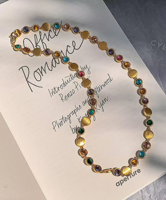 Vintage Golden High Quality Multicolored Gem Stone Necklace