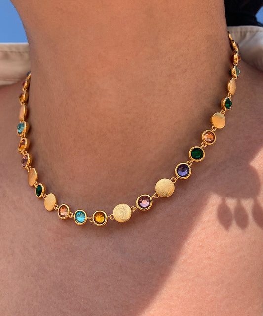 Vintage Golden High Quality Multicolored Gem Stone Necklace