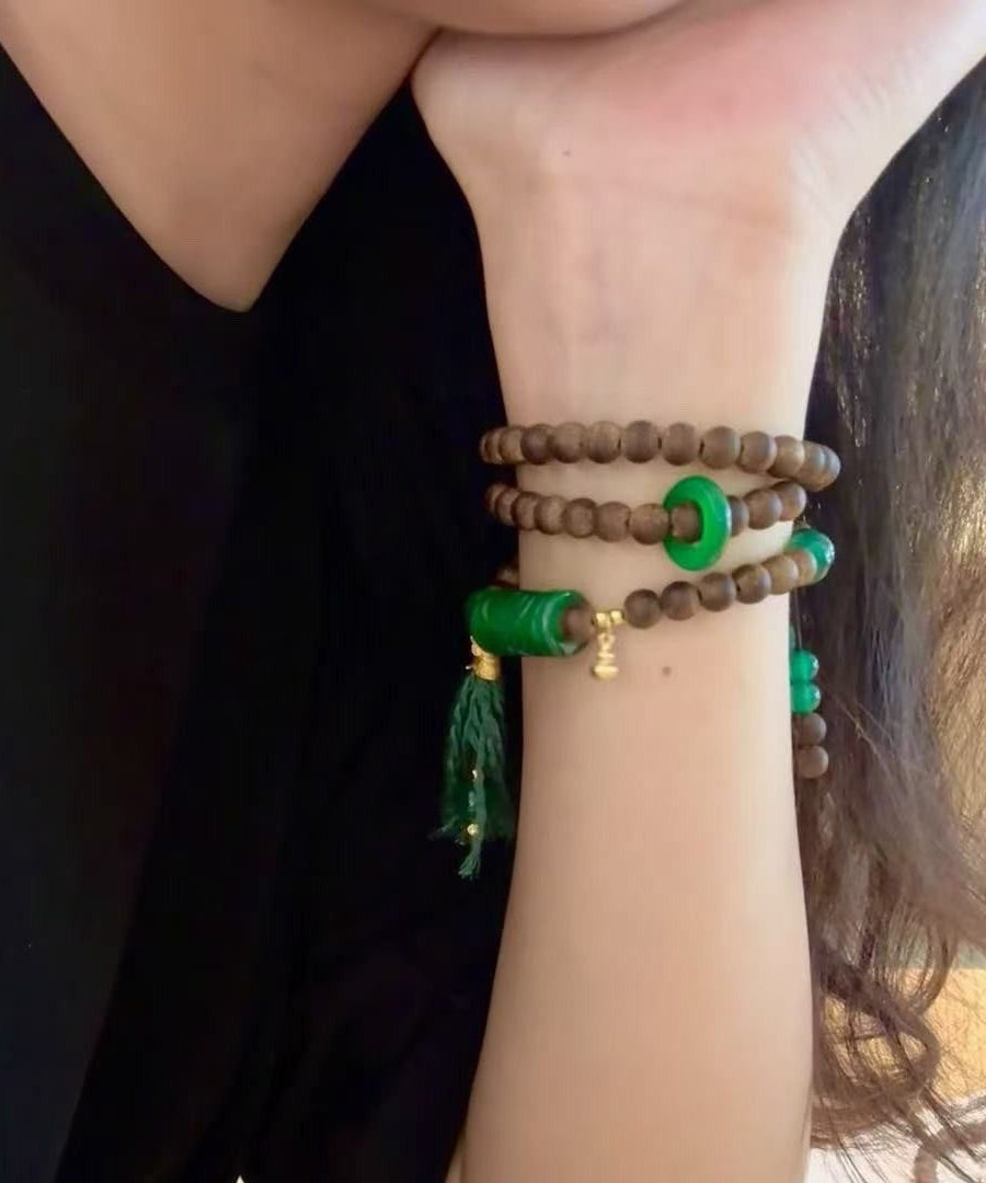 Vintage Green Beading Chalcedony Tassel Bead Necklace