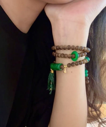 Vintage Green Beading Chalcedony Tassel Bead Necklace