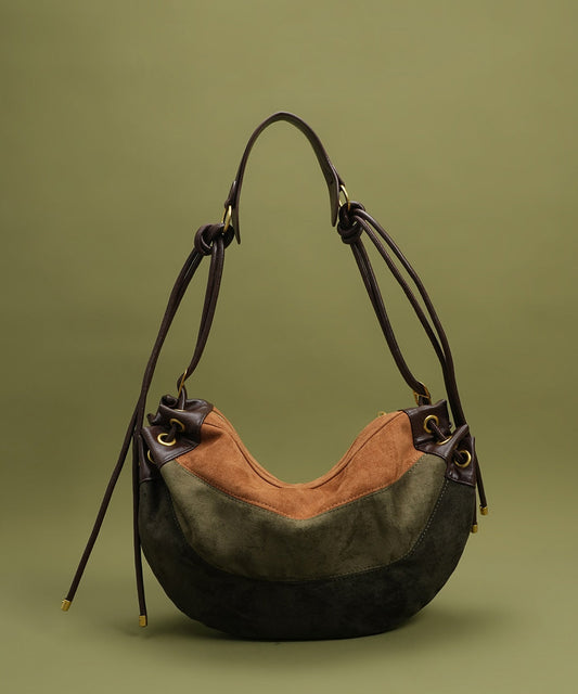 Vintage Green Color Blocking Large Capacity Single Shoulder Underarm Bag