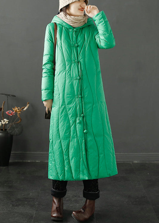 Vintage Green Hooded Tasseled Chinese Button cotton Coats Winter