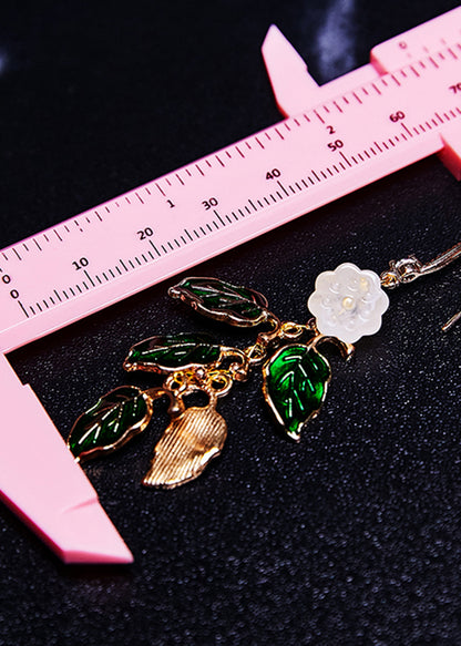 Vintage Green Leaf Gilding Drop Earrings