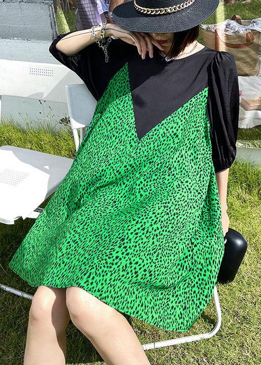 Vintage Green Leopard False Two Pieces Shift Dresses - SooLinen